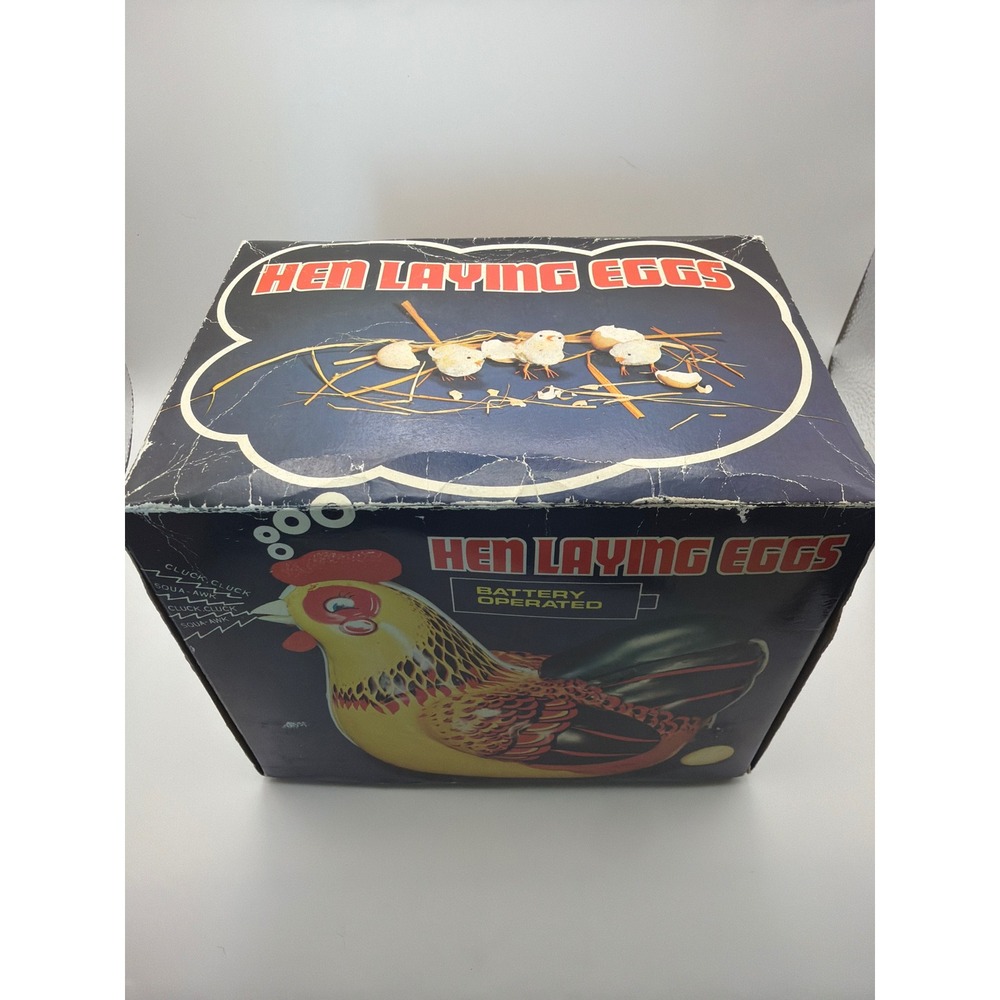 Vintage Tin Hen Laying Eggs Battery Operated Toy with Box and 4 Eggs - Picture 8 of 8
